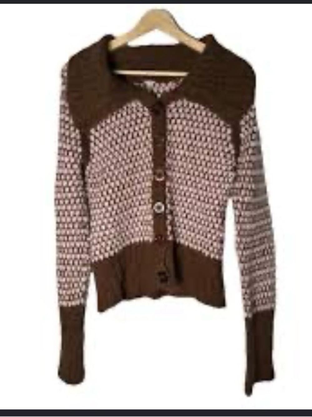 Free People Brown and Cream Textured Button Front Cardigan